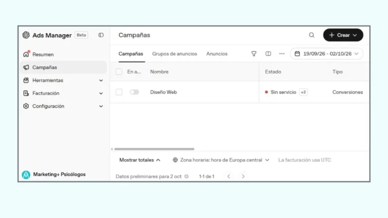 chatgpt ads psicologos - panel Ads Manager Beta OpenAI chatgpt ads psicologos - panel Ads Manager Beta OpenAI